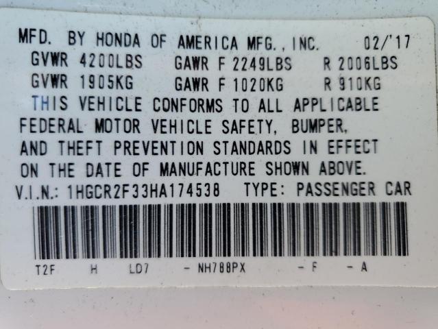1HGCR2F33HA174538 Honda ACCORD LX