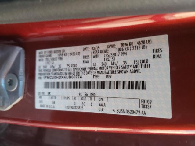 1FMCU0HDXKUB60774 Ford ESCAPE SEL