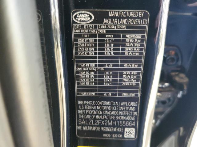 SALZL2FX2MH155664 Land Rover Range Rover Evoque R-dynamic Se