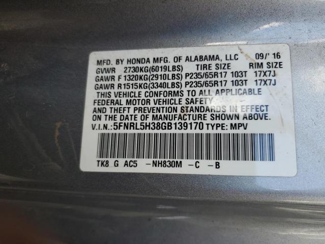5FNRL5H38GB139170 Honda ODYSSEY SE