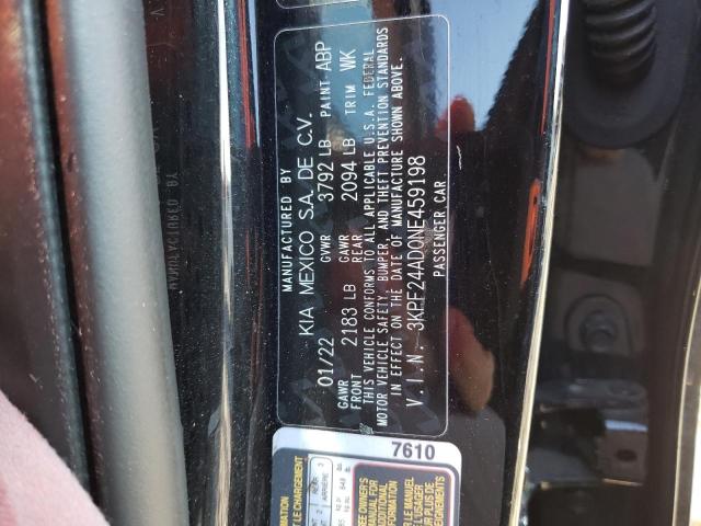3KPF24AD0NE459198 KIA FORTE FE