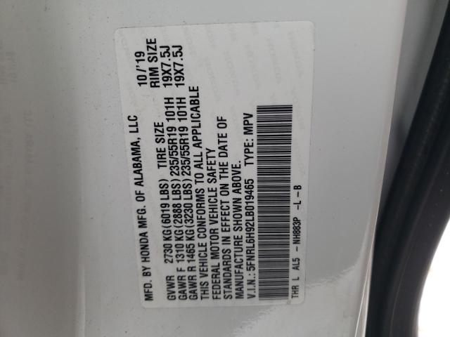 5FNRL6H92LB019465 Honda Odyssey Elite