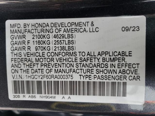1HGCY2F60RA000375 Honda Accord Hybrid Exl