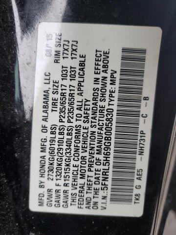 5FNRL5H69GB005830 Honda ODYSSEY EXL