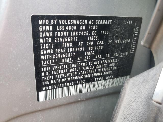 WVGRV7AX2HK017892 Volkswagen Tiguan Wolfsburg