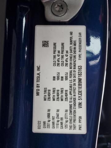 5YJ3E1EB9NF183163 Tesla MODEL 3