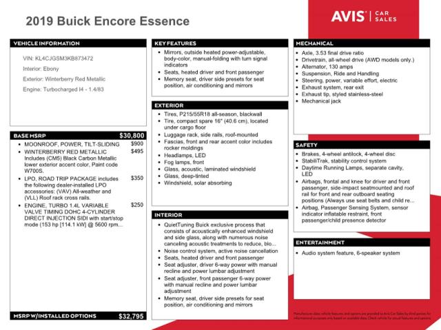 KL4CJGSM3KB873472 Buick Encore Essence