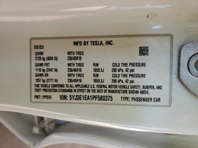 5YJ3E1EA1PF580375 Tesla MODEL 3