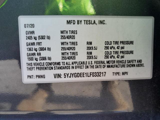 5YJYGDEE1LF033217 Tesla Model Y
