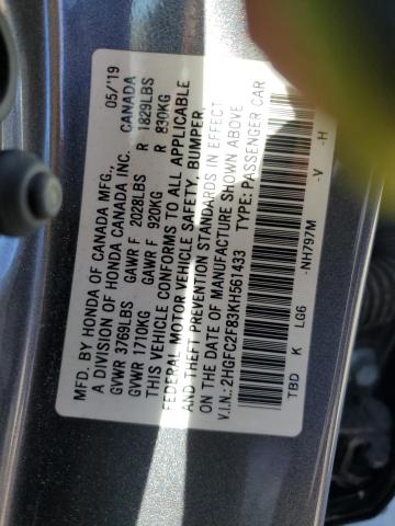 2HGFC2F83KH561433 Honda Civic Sport