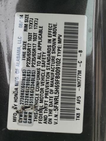 5FNRL5H69FB009102 Honda ODYSSEY EXL
