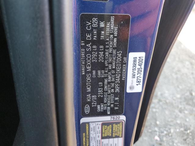 3KPF34AD1KE070045 KIA Forte Gt Line