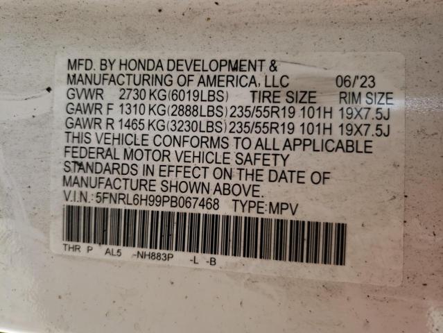 5FNRL6H99PB067468 Honda Odyssey Elite