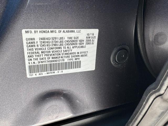 5FNYF7H58KB012170 Honda Passport Exl