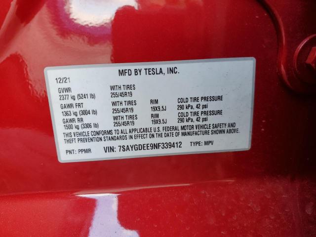 7SAYGDEE9NF339412 Tesla Model Y