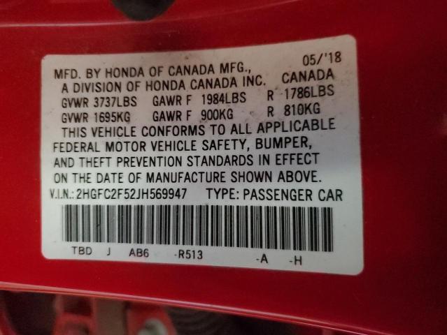 2HGFC2F52JH569947 Honda Civic Lx