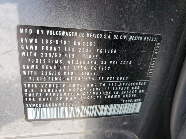 3VVCB7AXXNM110989 Volkswagen Tiguan Se R-line Black