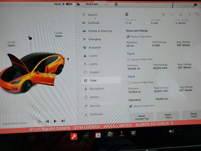 5YJ3E1EB9KF208610 Tesla MODEL 3