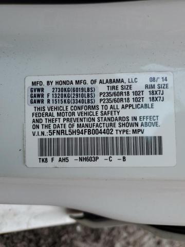 5FNRL5H94FB004402 Honda Odyssey Touring