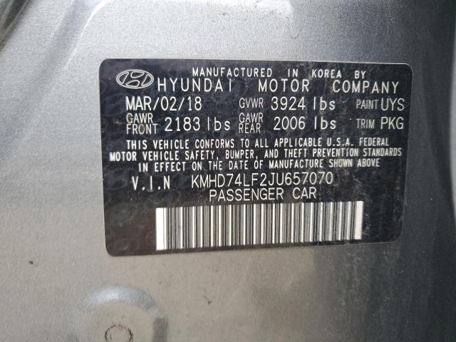 KMHD74LF2JU657070 Hyundai ELANTRA SE