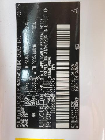 2T2BK1BA8FC337346 Lexus Rx 350 Base