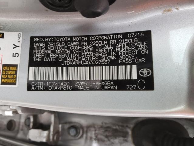 JTDKARFU4G3027537 Toyota Prius