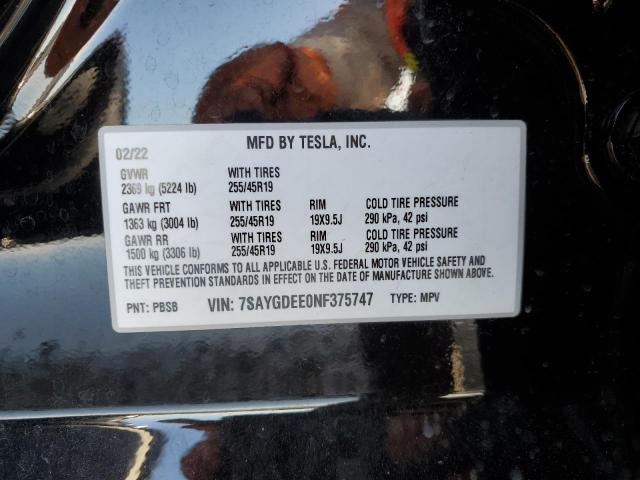 7SAYGDEE0NF375747 Tesla Model Y
