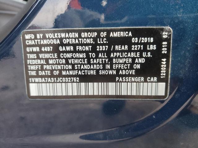 1VWBA7A31JC032752 Volkswagen PASSAT SE