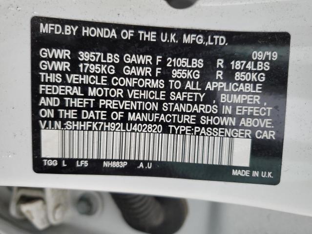 SHHFK7H92LU402820 Honda Civic Sport Touring