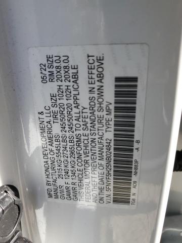 5FNYF5H25NB024842 Honda PILOT SE