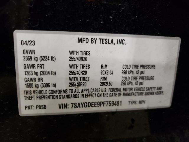 7SAYGDEE9PF759481 Tesla Model Y