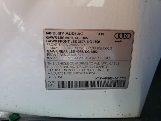 WA1VABGE6KB010758 Audi E-tron Prestige