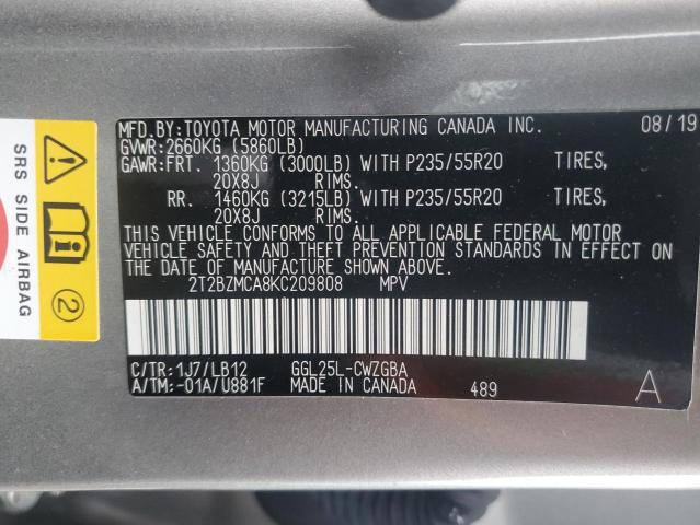 2T2BZMCA8KC209808 Lexus Rx 350 Base