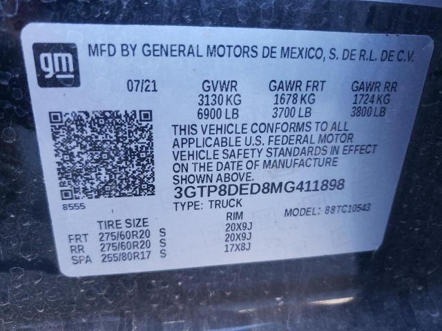 3GTP8DED8MG411898 GMC Sierra C1500 Slt