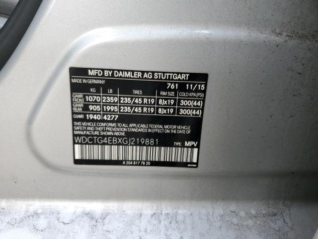 WDCTG4EBXGJ219881 Mercedes-Benz GLA 250