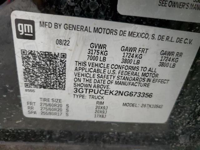 3GTPUCEK2NG673356 GMC Sierra K1500 Elevation