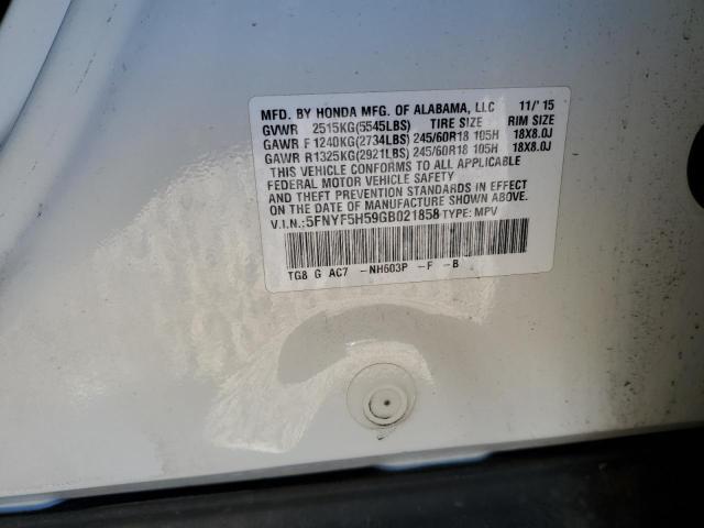 5FNYF5H59GB021858 Honda PILOT EXL