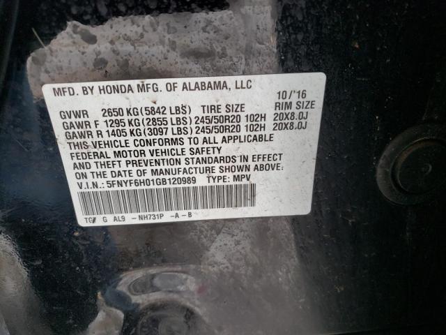 5FNYF6H01GB120989 Honda Pilot Elite