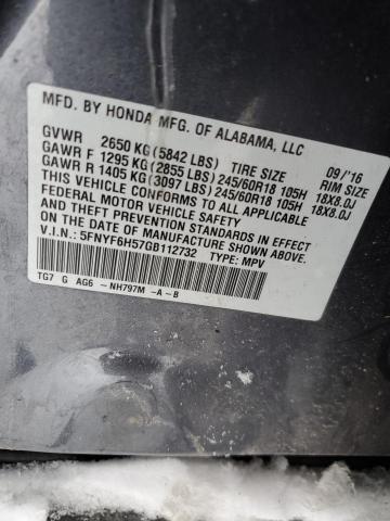 5FNYF6H57GB112732 Honda PILOT EXL