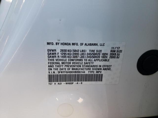 5FNYF6H0XHB096144 Honda Pilot Elite