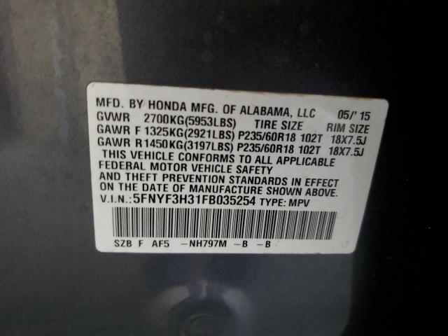 5FNYF3H31FB035254 Honda PILOT SE