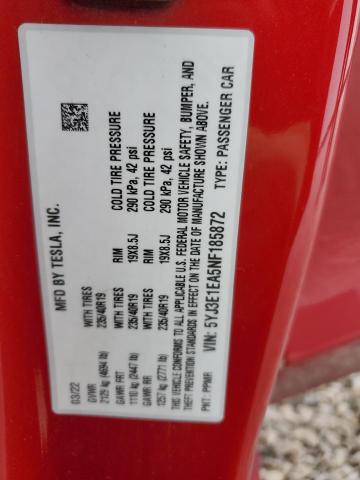 5YJ3E1EA5NF185872 Tesla MODEL 3