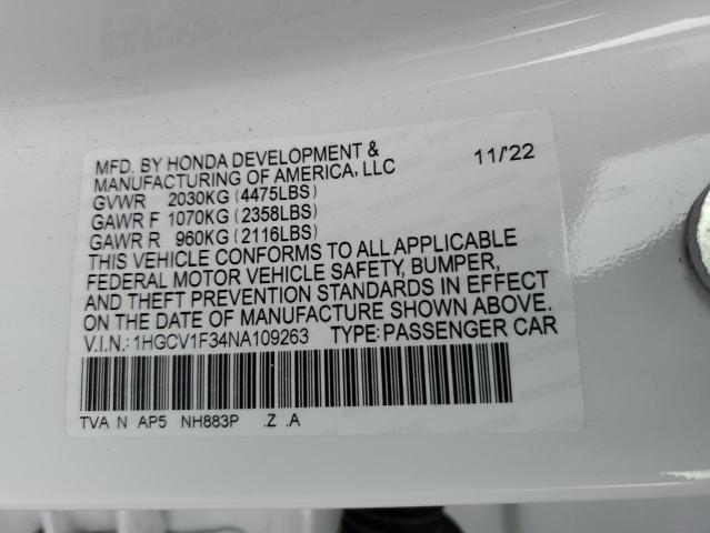 1HGCV1F34NA109263 Honda Accord Sport