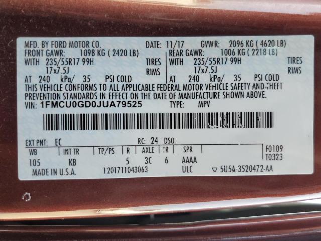1FMCU0GD0JUA79525 Ford ESCAPE SE