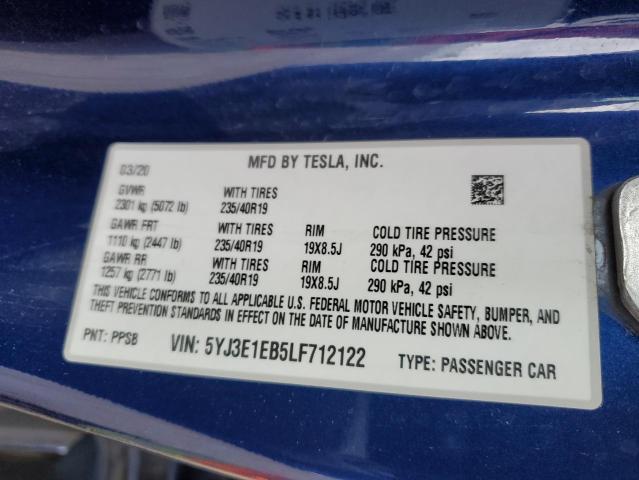 5YJ3E1EB5LF712122 Tesla MODEL 3