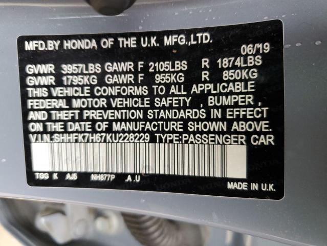 SHHFK7H67KU228229 Honda CIVIC EX