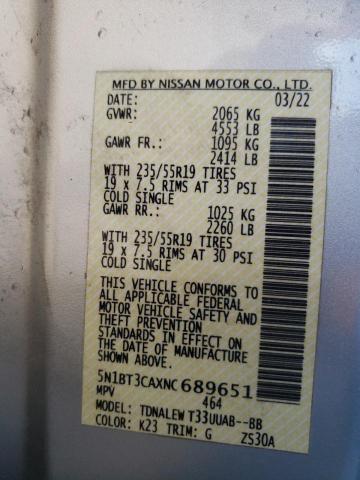 5N1BT3CAXNC689651 Nissan Rogue Sl