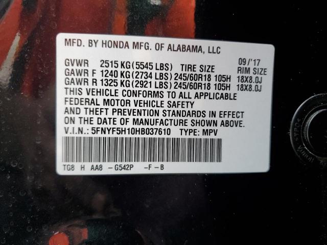 5FNYF5H10HB037610 Honda PILOT LX