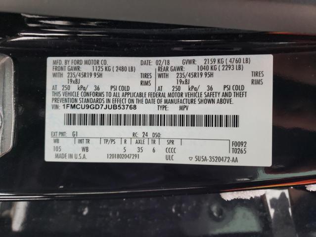 1FMCU9GD7JUB53768 Ford ESCAPE SE