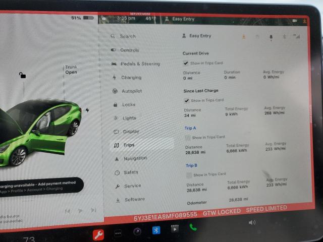 5YJ3E1EA8MF089555 Tesla MODEL 3